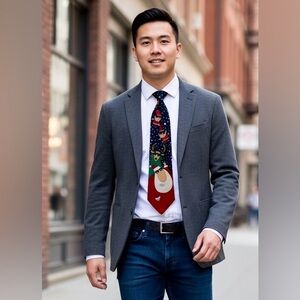 Hallmark Yule Tie Greetings Christmas Necktie Mens Santa Reindeer Elves USA